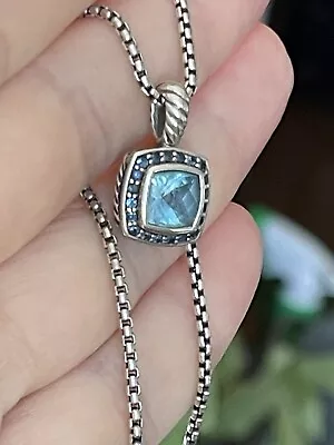 David Yurman 925 Silver Blue Topaz Sapphire Petite Albion Pendant Necklace • $365