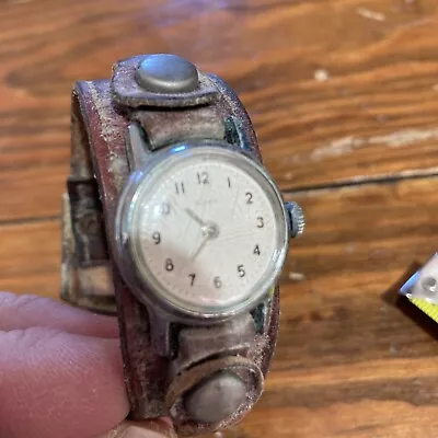 Vintage Wind Up Timex Womans Watch W Thick Leather Band Works • $9