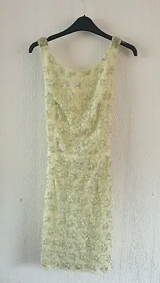 £14.10 • Buy Topshop Yellow Lace Mini Dress Floral Embellished Beads Open Back Size 16