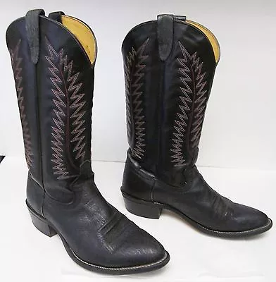 UNBRANDED Men's Boots Cowboy Western Embroidered USA Black Red Stitch 9.5 D VTG • $68