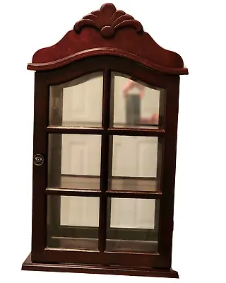 Vintage Wood Glass Mirror Table Top Wall Hanging Display Curio Cabinet 2 Shelf • $59.87