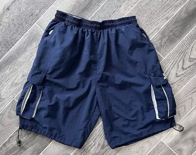 Vintage STARTER Navy Blue Cargo Shorts Hiking Outdoors Men’s Size Large • $12