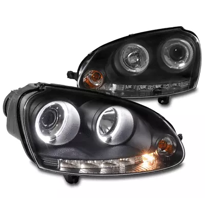 For 06-09 VW Golf GTI Jetta R32 Rabbit Halo LED Projector Headlights Lamps Black • $187.95