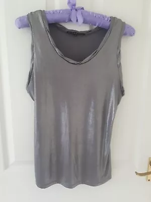 Kate Moss For Topshop Metallic Shimmery Bronze Sleeveless Vest Top Size 10 Vgc • £15