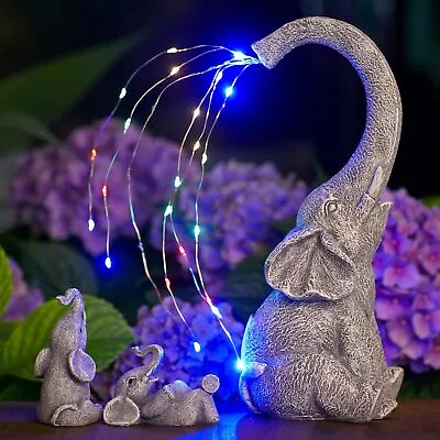 Elephant Statue With Solar Watering Lights - Elephant Garden Ornaments Siting • £48.99