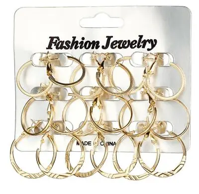 9 Pairs Fashion Silver Gold Round Circle Hoop Earrings Set Pack Jewellery Gift • £3.59