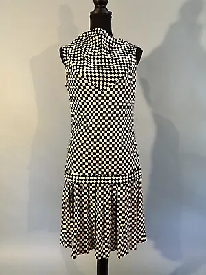 £22 • Buy VINTAGE 60s 70s Black And White CHECKERBOARD MOD Drop Waist DRESS 10