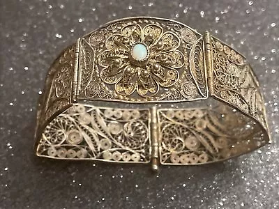 Vintage Filigree Silver Bracelet Marked Palestine 935 Pin Clasp  • $60