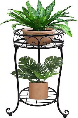 2 Tier Plant Stand 18.5 Inch Tall Metal Potted Holder Rack Indoor Outdoor F... • $28.82