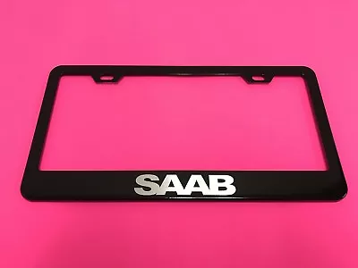 SAAB - BLACK Powder Coated Metal License Plate Frame Tag Holder W/Screw Caps • $13.09