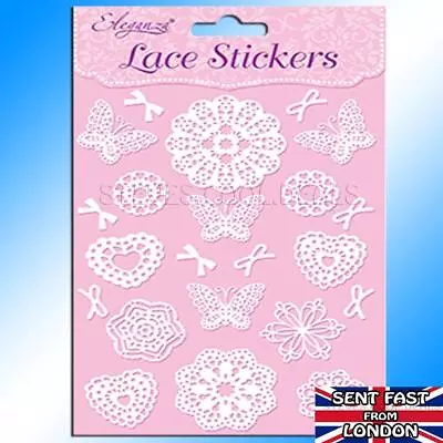 LACE Stickers Edging White Self Adhesive Card Craft Butterflies Hearts & Bows • £2.10