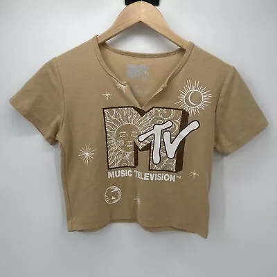 MTV Women's Crop Top T-Shirt Slim Fit V-Neck Size Large Celestial Design Juniors • £22.91