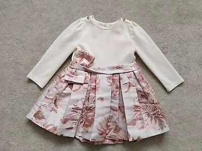 Ted Baker Baby Girl Occasion Dress White Rose Pink Floral Bow 12-18 M  • £10