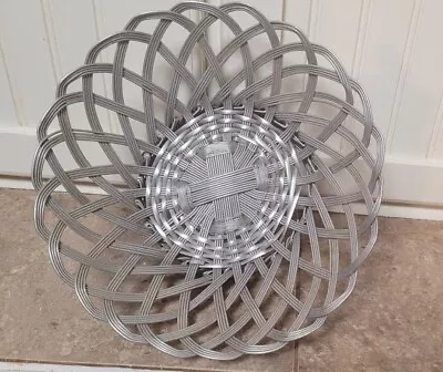 Vintage Aluminum Hand Woven Metal Basket Round Fruit Boho Industrial Design • $19