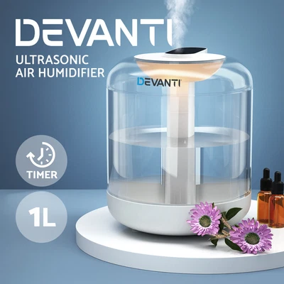 $34.95 • Buy Devanti 1L Air Humidifier Ultrasonic Purifier Aroma Diffuser Essential Oil LED