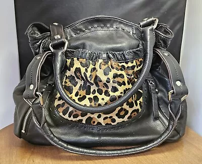  B. MAKOWSKY Soft Black Genuine LEATHER Tote Shoulder Handbag Purse Leopard  • $25