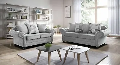Corner Sofa Or 4 Seater Or 3 2 1 Seater Silver/Grey Scatter Chesterfield Fabric • £340