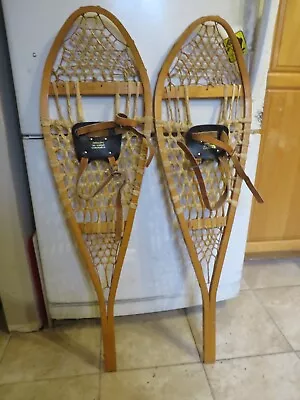 Vintage Wooden Snowshoes Size   41`` Long By  12`` Wide  Nice   (3811 • $64.99