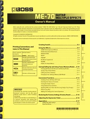 Boss ME-70 Guitar Multi-effects OWNER'S MANUAL (English Only) • $19.95