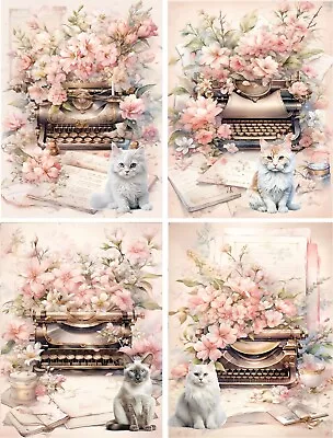 8 Cat Kitten Typewriter Victorian Vintage Glossy Blank Note Cards • $15.95
