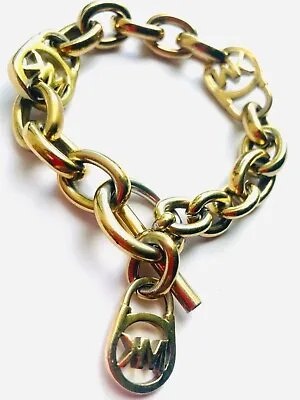 Michael Kors Gold Link Bracelet W/Toggle Closure Signature MK Links • $43.99