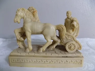 Vintage GIANNETTI Italy Roman Gladiator Chariot Horses Ivory Alabaster Bookend A • £12.63
