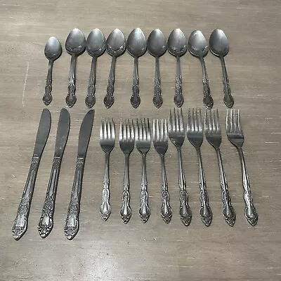 20pc Vintage Lustreware Rose Pattern Stainless Set Ornate Silverware Korea • $15