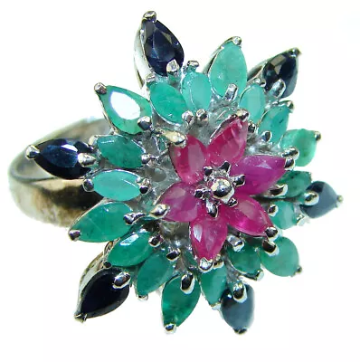 Massive Ruby Sapphire Emerald .925 Sterling Silver Ring Size 8 • $134.97