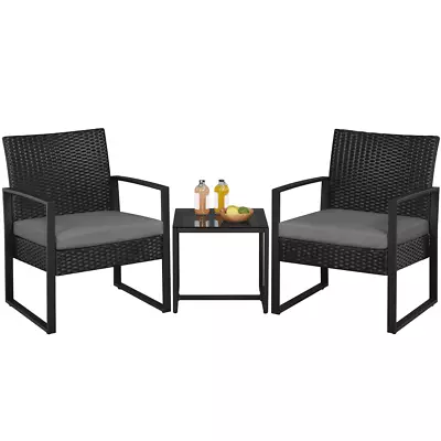 3-Piece Bistro Set With Rattan Chairs For Outdoor Patio And Balcony • $161.39