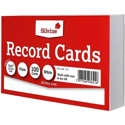 £3.25 • Buy Revision/Flash/Index Silvine Record Cards 5  X 3 - PLAIN WHITE Unruled FREE P&P