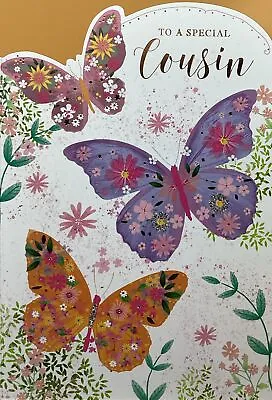 FEMALE COUSIN BIRTHDAY GREETING CARD BUTTERFLIES AND FLOWERS 7”x5” FREE P&P • £1.99