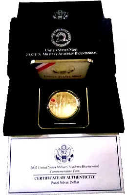 2002 U. S. Military Academy Bicentennial PROOF Silver Dollar Coin W/ Box & COA • $38.90