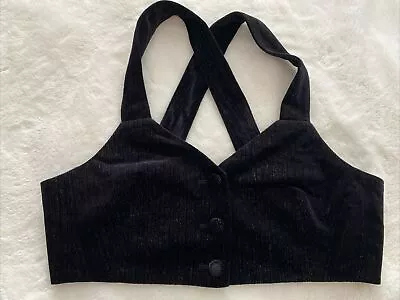 Zara Bra Top Tank Crop Shirt Black Velvet Velour Silver Cross Back Extra Large • $14