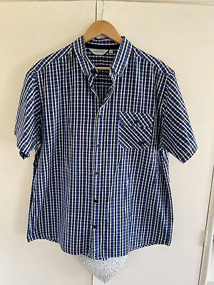 Kangaroo Poo Men's Shirt Short Sleeve White Blue Black Check Size XL Cotton • £4.99