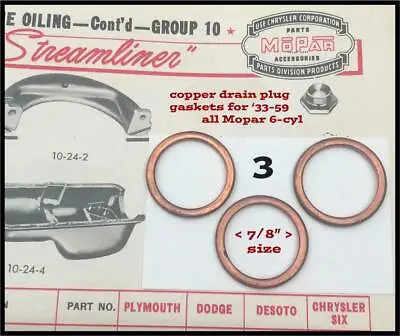 1930-1950 Mopar Oil Drain Plug Gaskets 1940-1956 Chrysler Dodge Truck Willys • $5.98
