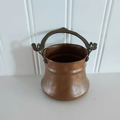Vintage Small Hammered Copper Pail Bucket With Brass Handle Patina  • $15.99