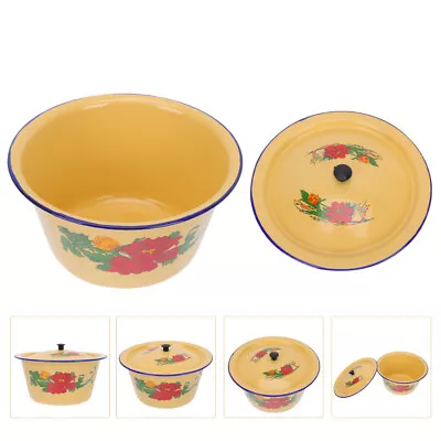  Salad Bowl With Lid Ceramic Containers Lids Enamel Basin Mixing • £13.39