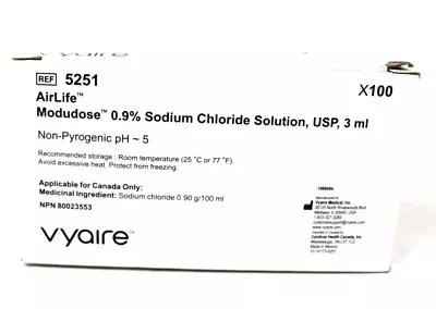Vyaire Medical 5251 AirLife Modudose 0.9% Sodium Chloride Solution 3 Ml 100/BX • $22.99