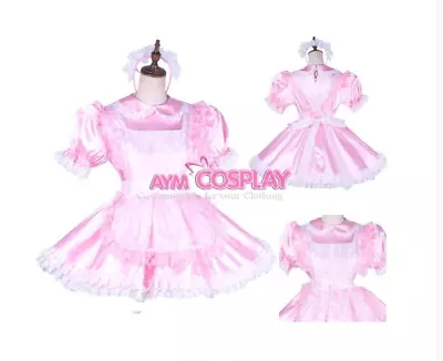 NEW Pink Sissy Maid Satin Dress Lockable Tailor-made • $19.78