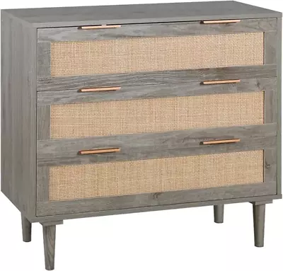 3 Drawer Dresser For Bedroom Rattan Modern Closet Dressers Chest Of Drawers Wood • $251.30