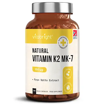 Vitamin K2 MK-7 100mcg 120 Capsules - Made In The UK By VitaBright • £18.99