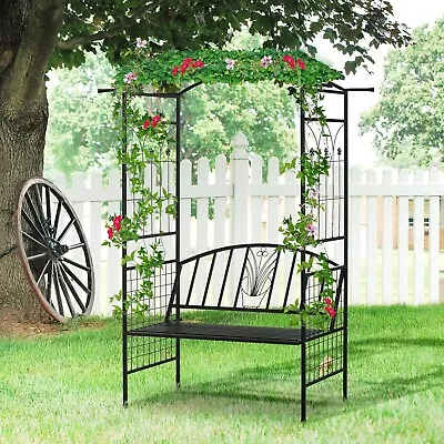 Garden Arbour Bench Scroll Design Metal Arch Love Seat Bars For Climbing Flowers • £118.89
