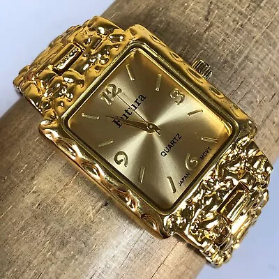 Vintage Futura Mens Gold Tone Nugget Rectangular Quartz Analog Watch • $59.95