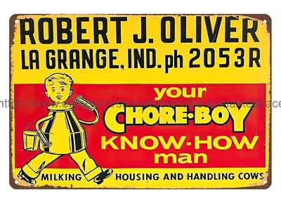 Chore Boy Know-how Man Milking Housing Handling Cows Metal Tin Sign Wall Art • $18.98