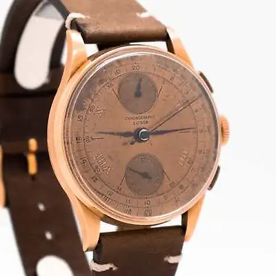 CHRONOGRAPHE SUISSE Watch 1950's Vintage 2-Register Chronograph 18k Rose Gold • $2150