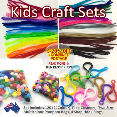 KIDS CRAFT KIT  Pipe Cleaners Set Chenille Sticks Snap Hook Ring Rainbow Colours • $29