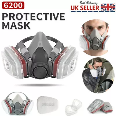 6200 Half Face Gas Mask Chemical Paint Spray Vapor Respirator Gas Mask Reusable • £9.97