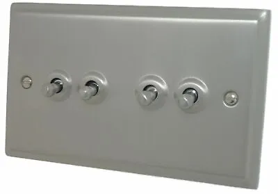 G&H DSN284 Deco Plate Satin Nickel 4 Gang 1 Or 2 Way Toggle Light Switch • £44.75