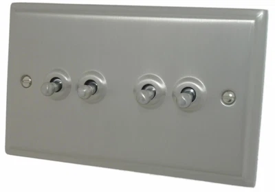 G&H DSN284 Deco Plate Satin Nickel 4 Gang 1 Or 2 Way Toggle Light Switch • £44.75