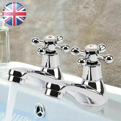 £15.99 • Buy Basin Sink Taps Ceramic Lever Traditional Bath Twin Hot &Cold Tap Pair Chrome
